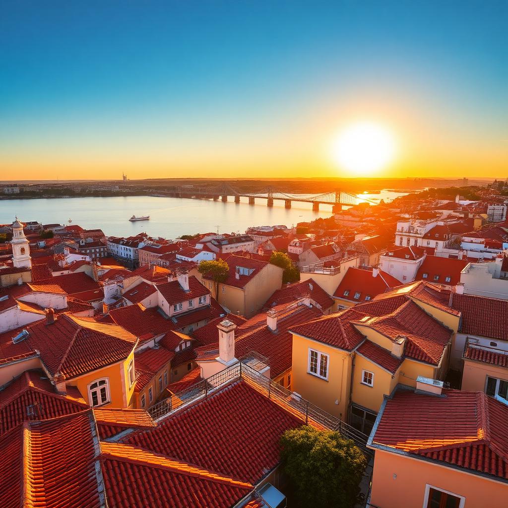 Lisbon rooftops at golden hour